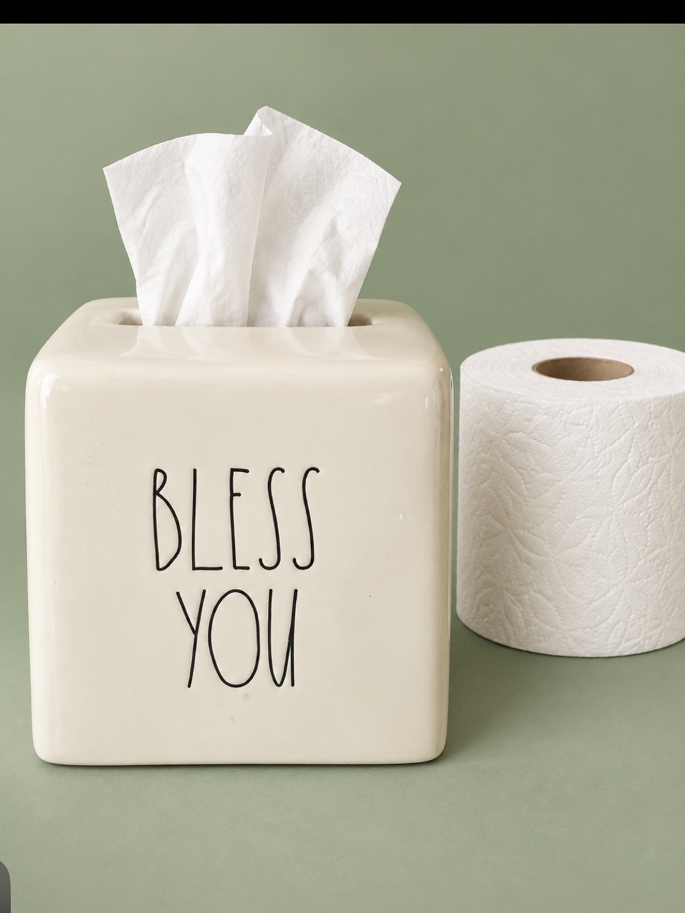 Rae Dunn Cream Ceramic 'Bless You' Tissue or Toilet paper Box Cover